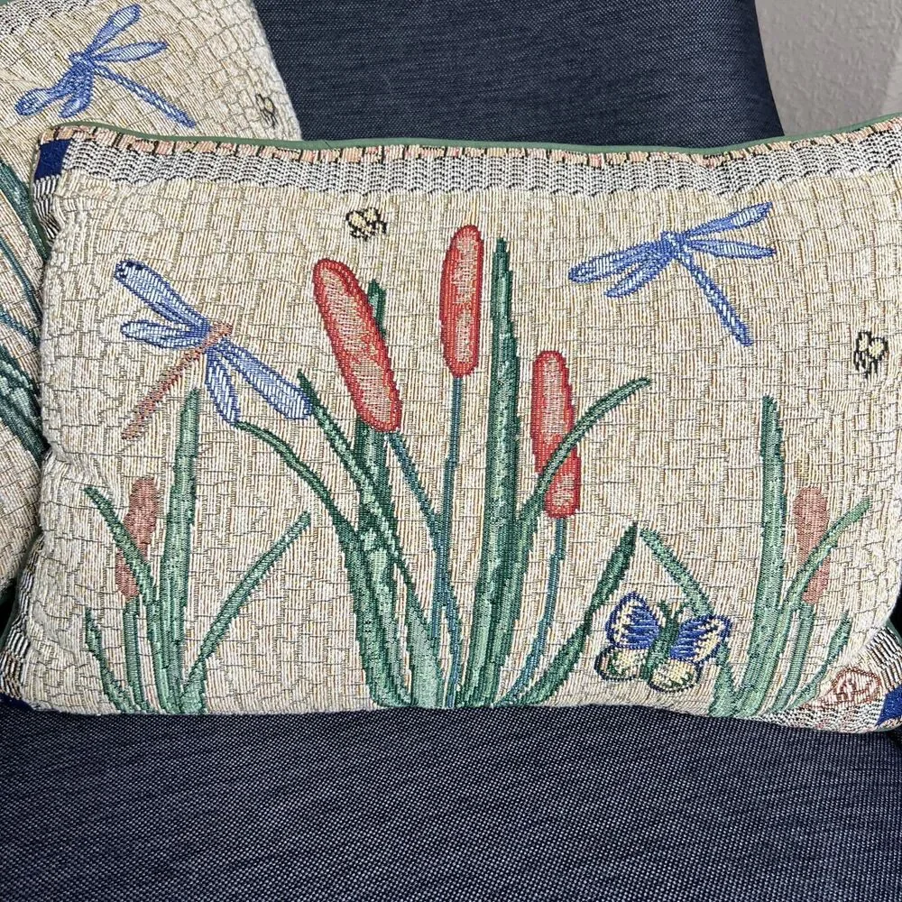 Dragonfly Tapestry Throw Accent Pillows Set Of 2 Cattail Butterfly 16